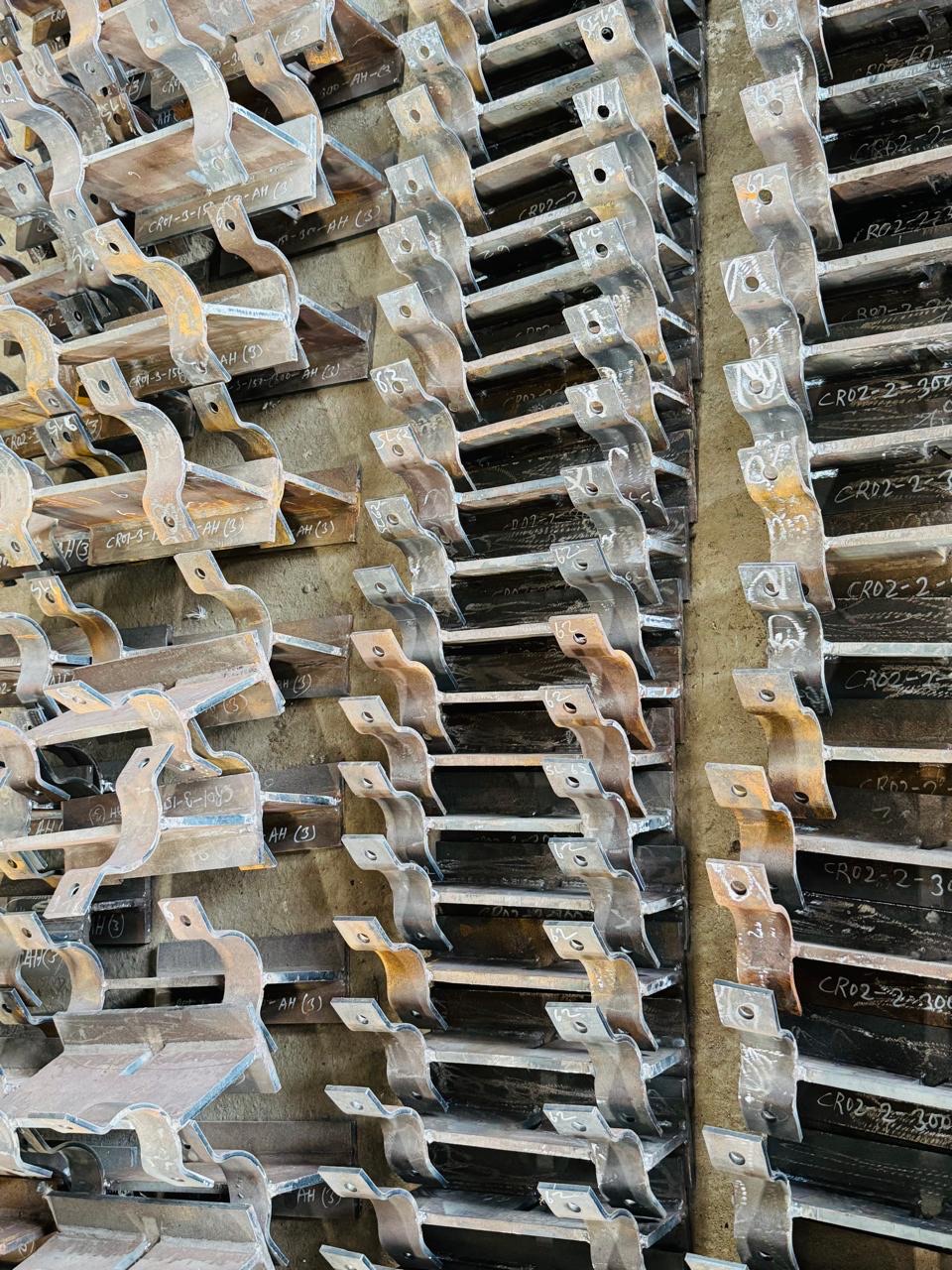 Rows of fabricated steel support assemblies